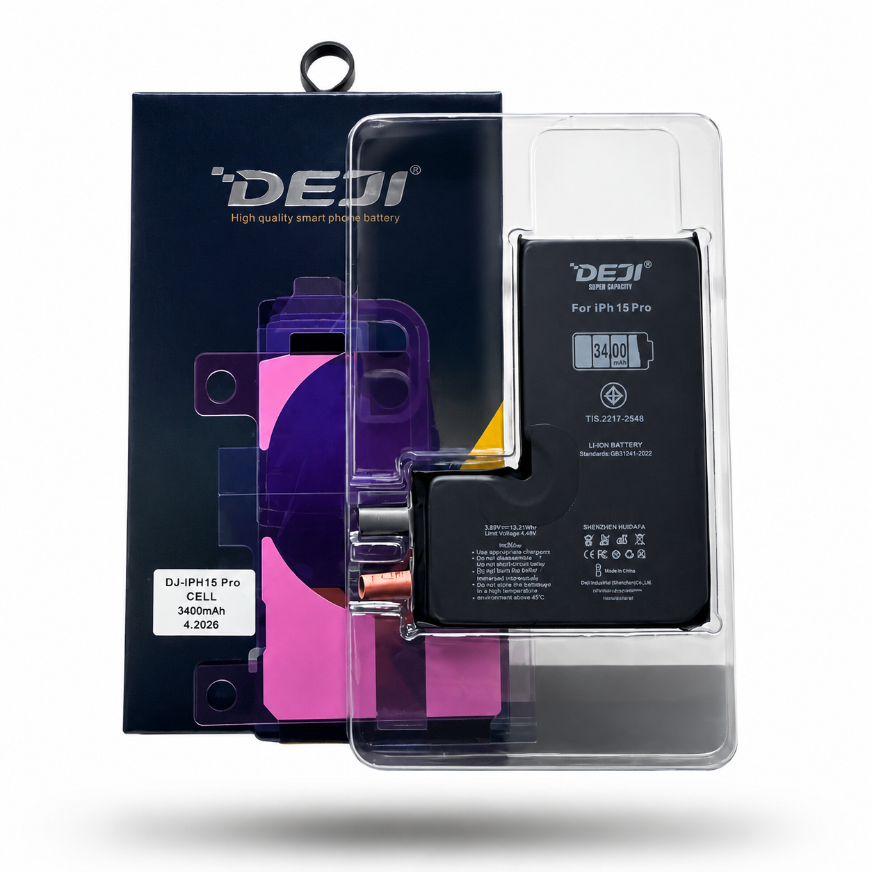 BATERIA IPHONE 15 PRO NO FLEX / SIN FLEX ALTA CAPACIDAD 3400 MAH MARCA DEJI