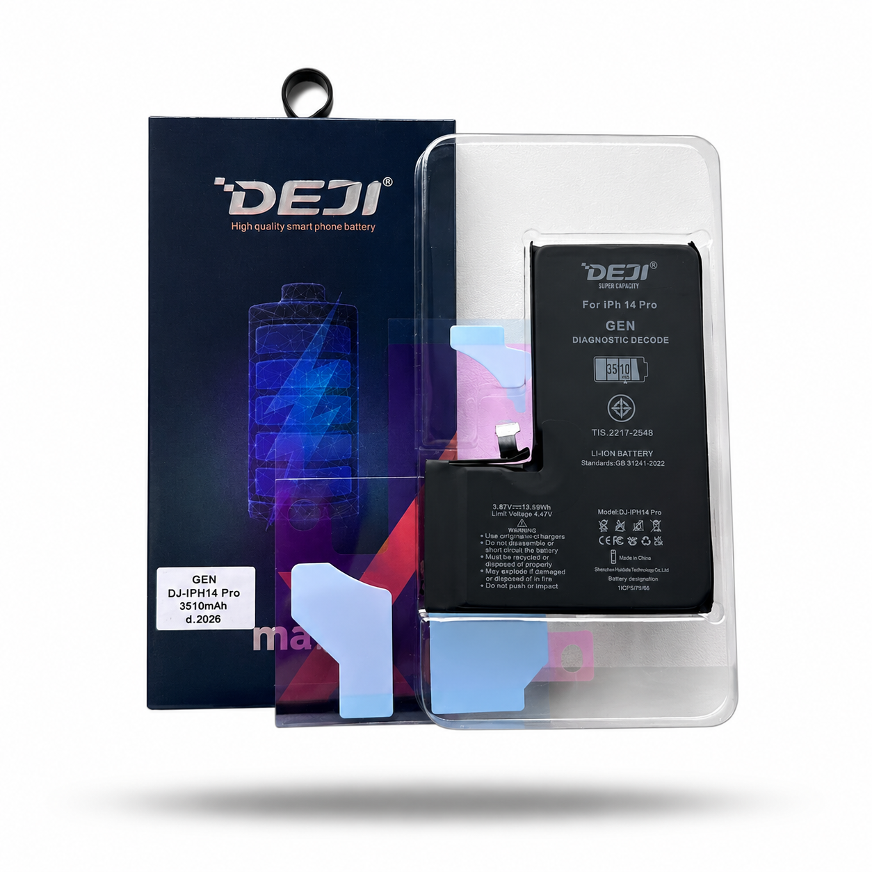 BATERIA IPHONE 14 PRO PROGRAMABLE MODO DIAGNOSTICO ( MUESTRA PIEZA ORIGINAL ) ALTA CAPACIDAD 3510 MAH MARCA DEJI