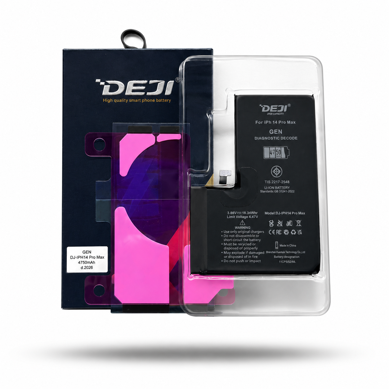 BATERIA IPHONE 14 PRO MAX PROGRAMABLE MODO DIAGNOSTICO ( MUESTRA PIEZA ORIGINAL ) ALTA CAPACIDAD 4750 MAH MARCA DEJI